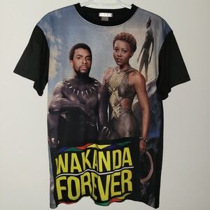 King Wakanda Forever Black Panther Short Sleeve Shirt Men's Size Small AOP
